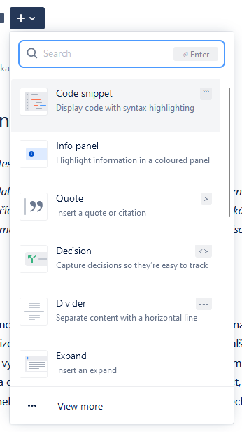 Vkládání elementů v Atlassian nástrojích